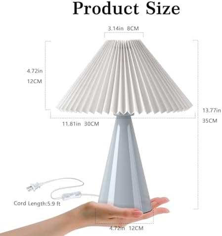Ziqqeelam Light Blue Small Table Lamp, Cute Table Lamp, Pleated Table Lamp,Light Blue Bedroom Lamps for Nightstand, Small Scalloped Lamp Shade Table Lamps for Small Spaces for Bedroom,Living Room