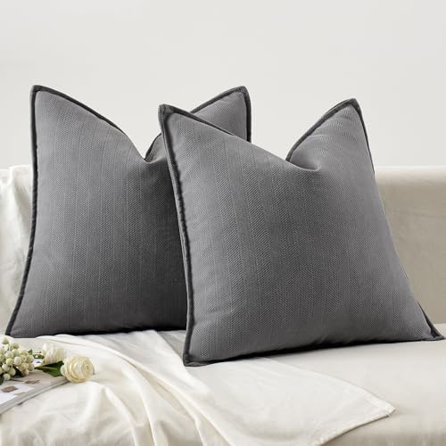 MIULEE Pack of 2 Grey Euro Shams Chenille Pillow Covers 24x24 Inch