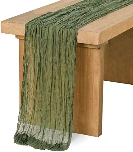 Ling's Moment Moss Green Cheesecloth Table Runner, 120 Inch 10FT