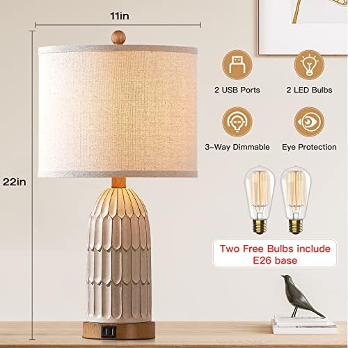Cinkeda Farmhouse Table Lamps Set of 2,Nightstand Bedside Lamps for Bedroom