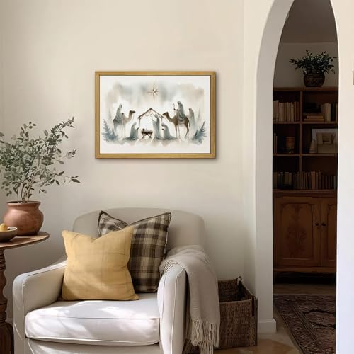 Framed Jesus Wall Art, Christian Wall Decor Paintings, Jesus Nativity Canvas Print Picture, Large Religious Room Decor Oin Painting for Living Bedroom Church 12x16 Inch