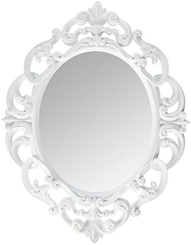 Kole Imports Oval Vintage Wall Mirror, White, 11.5 x 15 Inch