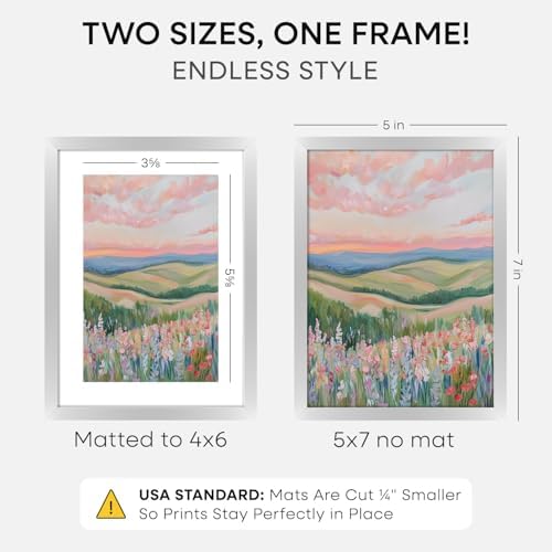 Homeforia 5x7 Silver Picture Frame, High-End Metal, 4x6 Mat, Glass