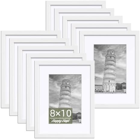 HappyHapi 8x10 Picture Frames Set of 10, Wall or Tabletop Display, White
