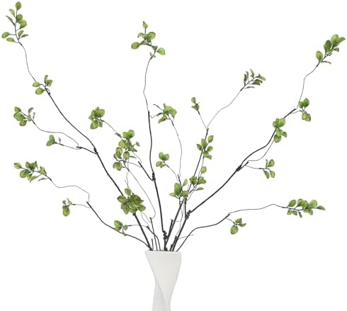 4 Pcs 38.5" Tall All-Green Artificial Branches with Leaves, Realistic Faux Ficus Greenery Stems, Bendable Fake Plant Twigs for Tall Floor Vases, Home Centerpiece, Office & Spring Decor