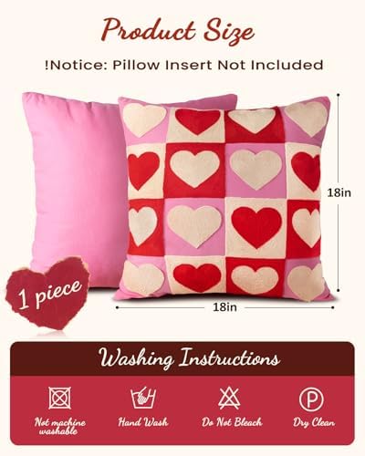 Valentines Pillow Cover 18x18 Inch - Embroidered Valentines Day Red White Hearts Design Throw Pillow Cover Decorations Soft Cushion Case Home Decor for Couch, Sofa, or Bed(1 Pack)
