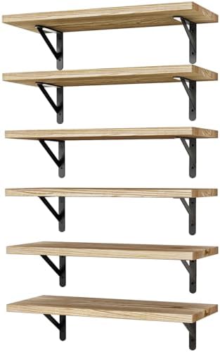 YGEOMER 16.5in Floating Shelves for Wall, Light Carbonized Brown Set of 6