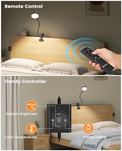 Glocusent 5W Desk Lamp with Remote, 3 Colors & 5 Brightness Reading Lights