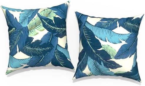 Outdoor Throw Pillow Covers 18”x18”, Decorative Pillow Covers for Patio Furniture, Modern Cushion Cases for Garden Couch Home Sofa Bed Office Chair, Pack of 2, Swaying Palms Blue