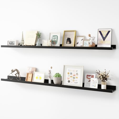Acovy Picture Ledge Shelf, Wood Long Floating, Set of 2, 56 inch, Black