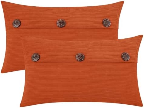 HWY 50 Burnt Orange Chenille Throw Pillow Covers 12x20 Inch Buttons