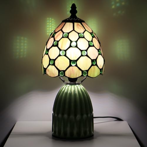 Tiffany Stained Glass Mushroom Table Lamp 12.5 Inch -Amber Pearl