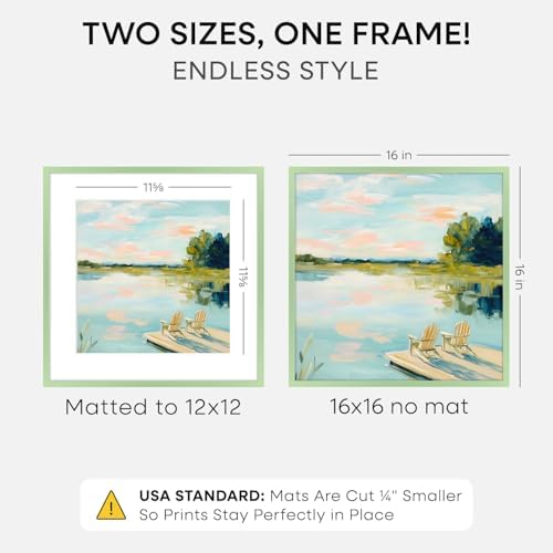 Homeforia 16x16 Green Picture Frame, High-End Metal, 12x12 Mat, Glass
