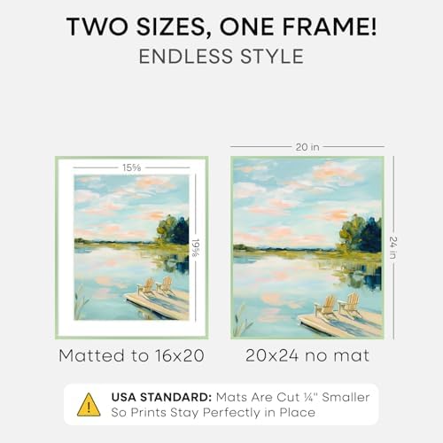 Homeforia 20x24 Green Picture Frame, High-End Metal, 16x20 Mat, Glass