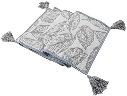Fennco Styles Grey and White Leaf Woven Table Runner - 14 x 71 Inch Reversible Runner Table Centerpiece for Dining Home Decor, Indoor Parties, Holiday Events Tassel Table Runner
