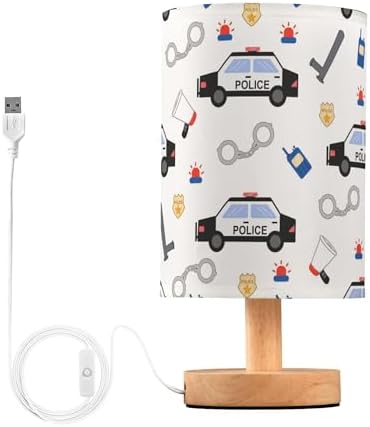 Cartoon Police Car LED Table Lamp with USB Port Rechargeable Lamps Bedroom Lamps for Nightstand Living Room Dorm Home Office Desk