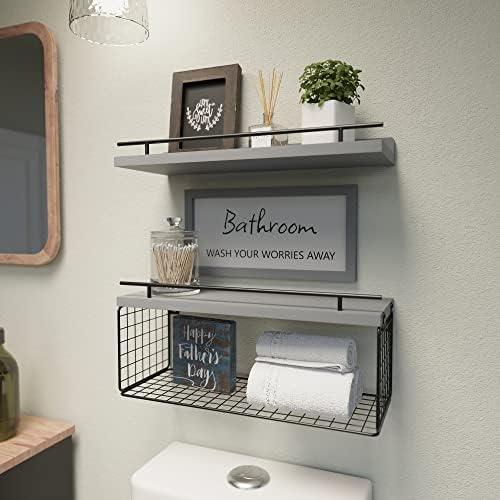WOPITUES Floating Shelves for Bathroom Decor Art, Modern Grey