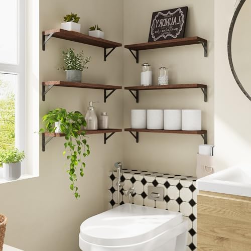 YGEOMER 23.6in Floating Shelves for Wall Home Decor, Wood, Brown, Set of 6