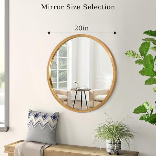 AOAOPQ Wall Mounted Circle Bathroom Mirror Aluminum Tempered Glass Round Frame Modern Mirrors Suitable for Bathroom Vanity Entryway Living Room Wall 20 inch Gold