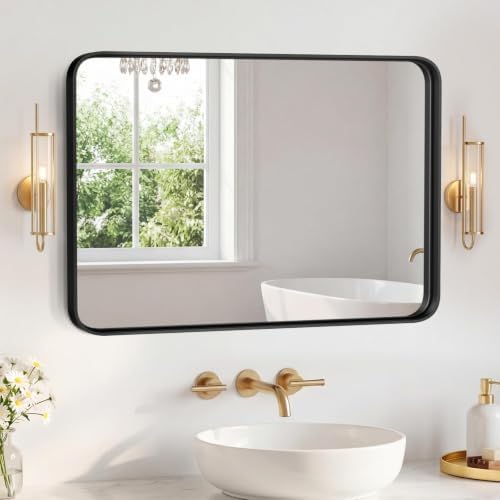 NEWBULIG 30"x40" Bathroom Mirrors, Wall Mirror for Over Sink, Black | Matte Metal Framed Vanity Mirror with Tempered Glass, Entryway, Living Room, Bedroom