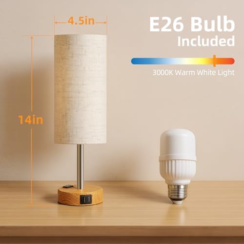 Table Lamp for Bedroom, High-Sensitivity Touch, AC Outlet, USB A+C