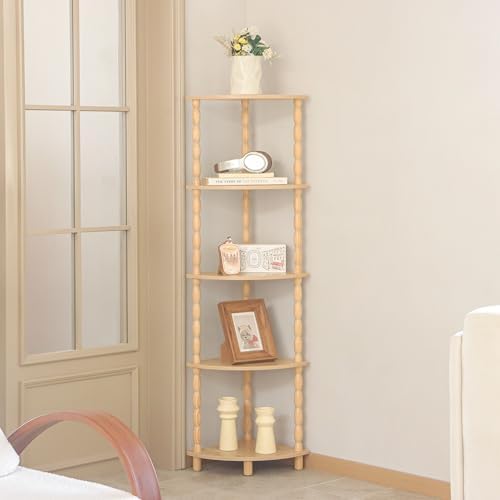 MaxSmeo Corner Shelf, 5-Tier Corner Bookshelf for Small Spaces, Stylish Corner Storage Display Shelves for Bedroom, Bathroom, Kitchen, Living Room (Natural)