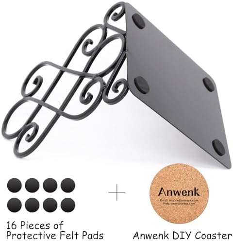 2Pairs Anwenk Vintage Bookends with Felt Pads 2.2LB Heavy Duty Bookend Holder Long Base, Luxury Art Book Stand Retro Antique Style,Non-Skid Felt Pads to Protect Bookshelf Bookcase-Black