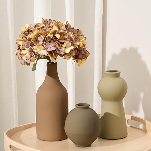 Ceramic Vase Set of 3, Nordic Minimalist Multicolor Vases Home Decor, Rustic Farmhouse Decor Pottery Vases for Bouquet Pampas Grass Dried Fresh Flowers, Living Room, Entryway Mantel, Kitchen, Bedroom