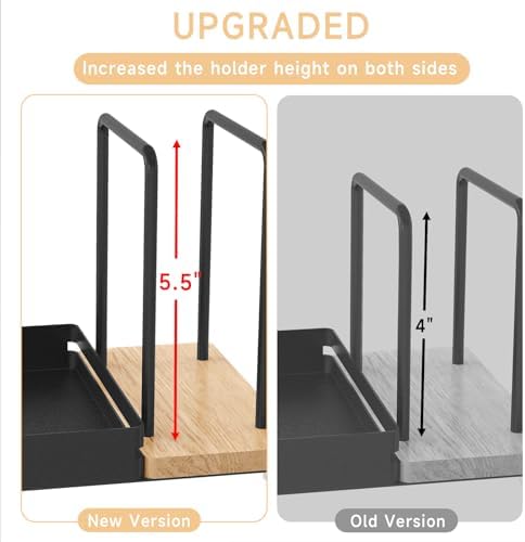 Napkin Holder, Wood Metal Napkin Holder for Table with Salt and Pepper Shakers Caddy, Standing Paper Napkin Dispenser for Kitchen Dining Countertop Decor, Wood & Metal Base, Black (Pack of 2)