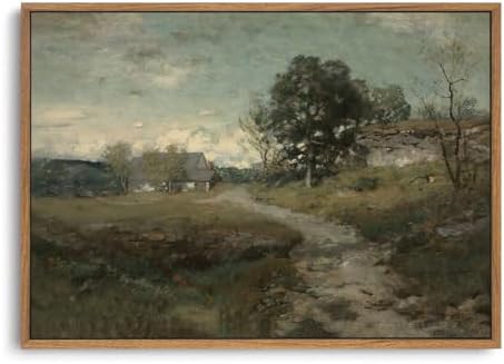 OIQArtOIQ Framed Vintage Landscape Wall Art French Country Cottage Natural Scenery Oil Painting Canvas Prints Farmhouse Fall Decor Aesthetic Pictures for Kitchen Bedroom Living Room Bathroom