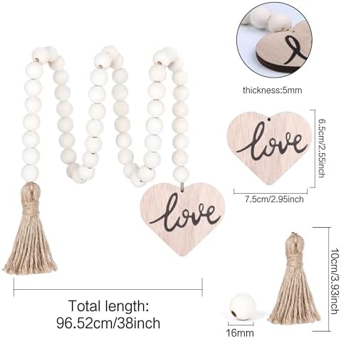 Meplait Love Wooden Bead Garland, 38in Decorative Beads Home Decor