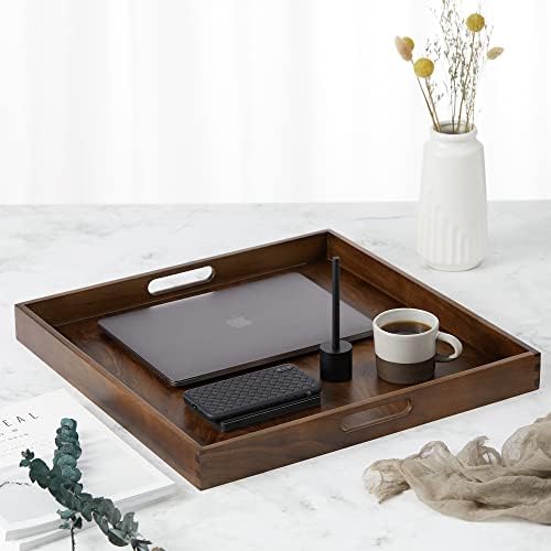 19" Square Handmade M-Large Black Walnut Ottoman Tray with Handle