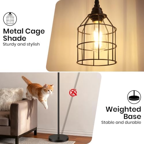 Sucolite 70’’ Tall Floor Lamp for Living Room, 3-Light Black Standing Lamp