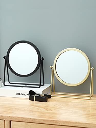 Geschaft Black Tabletop Single Sided Makeup Mirror, 360° Rotation Metal One-Sided Dressing Table Mirror, Round Swivel Desktop Stand Mirror (Black - Round), 7.1(L) x 2(W) x 8.5 (H)