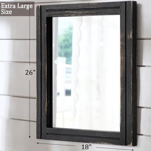 AAZZKANG Wall Mounted Mirror Small Rectangular Retro Mirrors with Wood Frame for Bedroom Living Room Bathroom Entryway Large 26"x18"