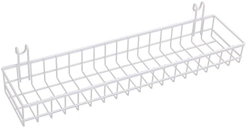 Kaforise Multipurpose Mesh Wall Metal Wire Basket, Grid Panel Hanging Tray, Wall Mount Organizer, Wire Storage Shelf Rack for Home Supplies, Wall Decor, Small Size, White Coated