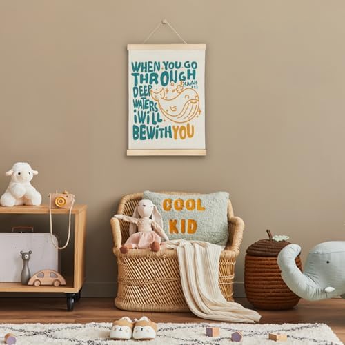 SereneHanctuary Christian Kids Wall Art,Bible Verses Ocean Wall Decor,Christian Whale Poster Hanger Frame for Nursery Room Bedroom Classroom,12X16Inches
