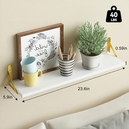 YGEOMER 23.6in Floating Shelves for Wall Home Decor, Wood, White, Set of 6