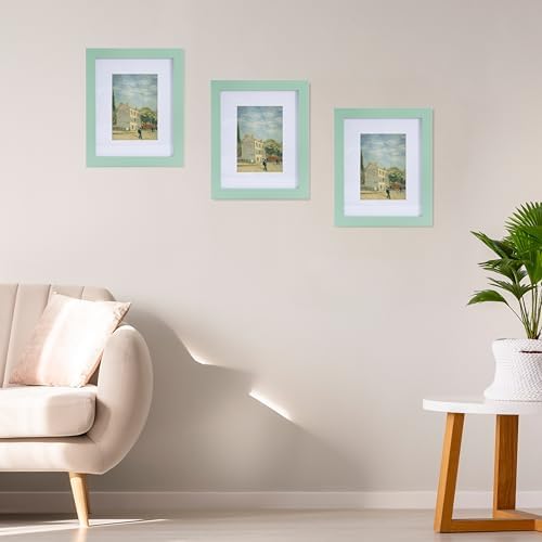 Muzilife Morandi Green 8x10 Picture Frame with Mat, Real Glass Cover,1 Pack