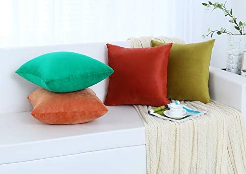 Jeneoo Set of 2 Comfy Soft Velvet Christmas Throw Pillow Cases for Sofa Couch, Decorative Solid Square Cushion Covers for Bedroom Car (18 x 18 Inches, Bright Green)