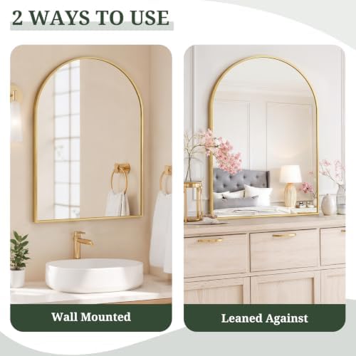 Arched Wall Mirror 40x30 Inch Gold Bathroom Vanity Mirror with Metal Frame | Modern Arch Mirror for Bedroom, Living Room, Entryway, Wall Mounted Decorative Mirror