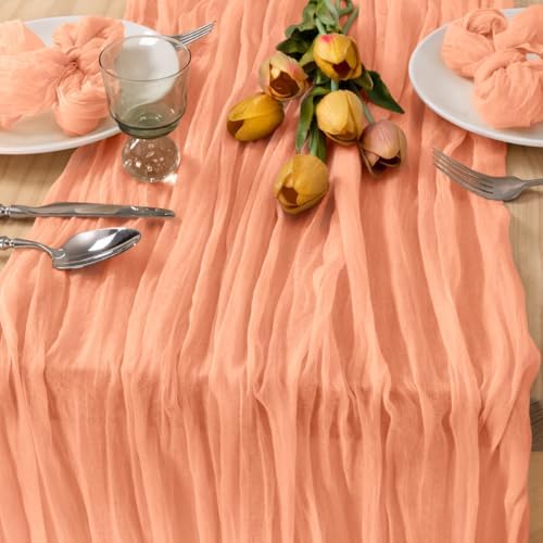 3 Pack Peach Pink Cheesecloth Table Runner 10ft Coral Sheer Gauze Decor