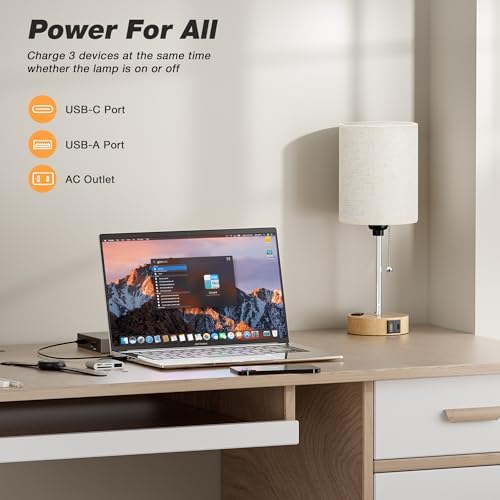 Small Bedside Table Lamp for Bedroom, Desk Lamp with USB Ports for Dorm