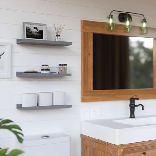 RICHER HOUSE 3-Set Floating Shelves with Lip, Grey Small Wall Shelf, 16In