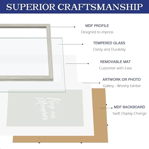 An&He 8.5x11 Picture Frame, Wooden Frame with Tempered Glass for Wall or Desk Display, Modern Rustic Style – Gray Wood