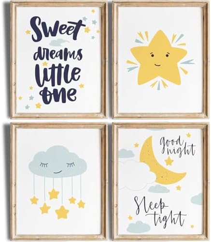 Nursery Set Art Prints (Set of 4) - Unframed - 11x14 | Sweet Dreams Little One | Perfect for Baby Room, Toddler Bedroom, or Playroom Decor | Cute and Whimsical Designs for Cozy and Dreamy Atmosphere