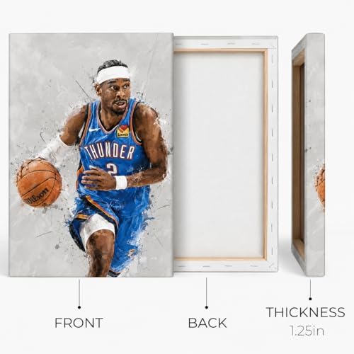 Shai Gilgeous-Alexander Basketball Canvas Wall Art, Sports Player Poster | Abstract splash ink athletic artwork, motivational sports wall decor for teen boys room, bedroom, living room, gym or office