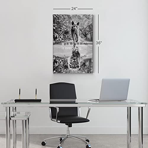 Smile Art Design Mindset is EverytingBlack and White Cat and Lion Reflection Motivational Wall Art Canvas Print Inspirational Entrepreneur Quote Office Living Room Decor Gift Ready to Hang 17x11