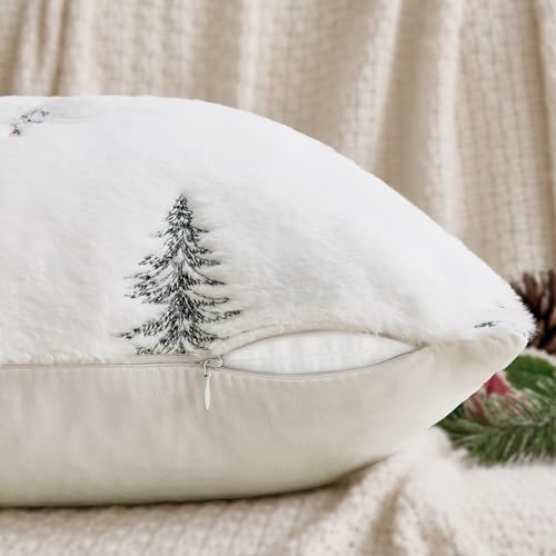 MIULEE Christmas Decorative Faux Fur Pillow Covers 20x20 Inch White Black