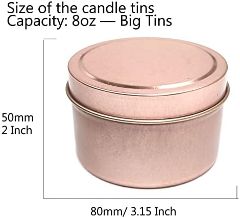 Rose Gold Candle Tins 8oz, 12Pcs Candle Tins for DIY Big Candle Container Tins for Candle Making Rose Gold Cantainer Tins